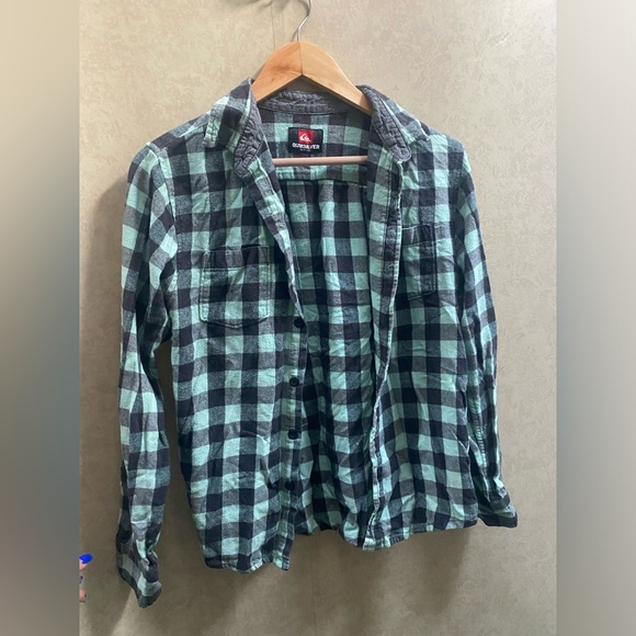 Sea foam and black  checkered button up long sleeve shirt - Picture 6 of 6